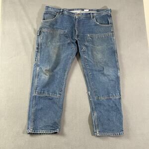 Key Pants Mens 42X30 Blue Double Knee Straight Leg Carpenter Distressed Workwear